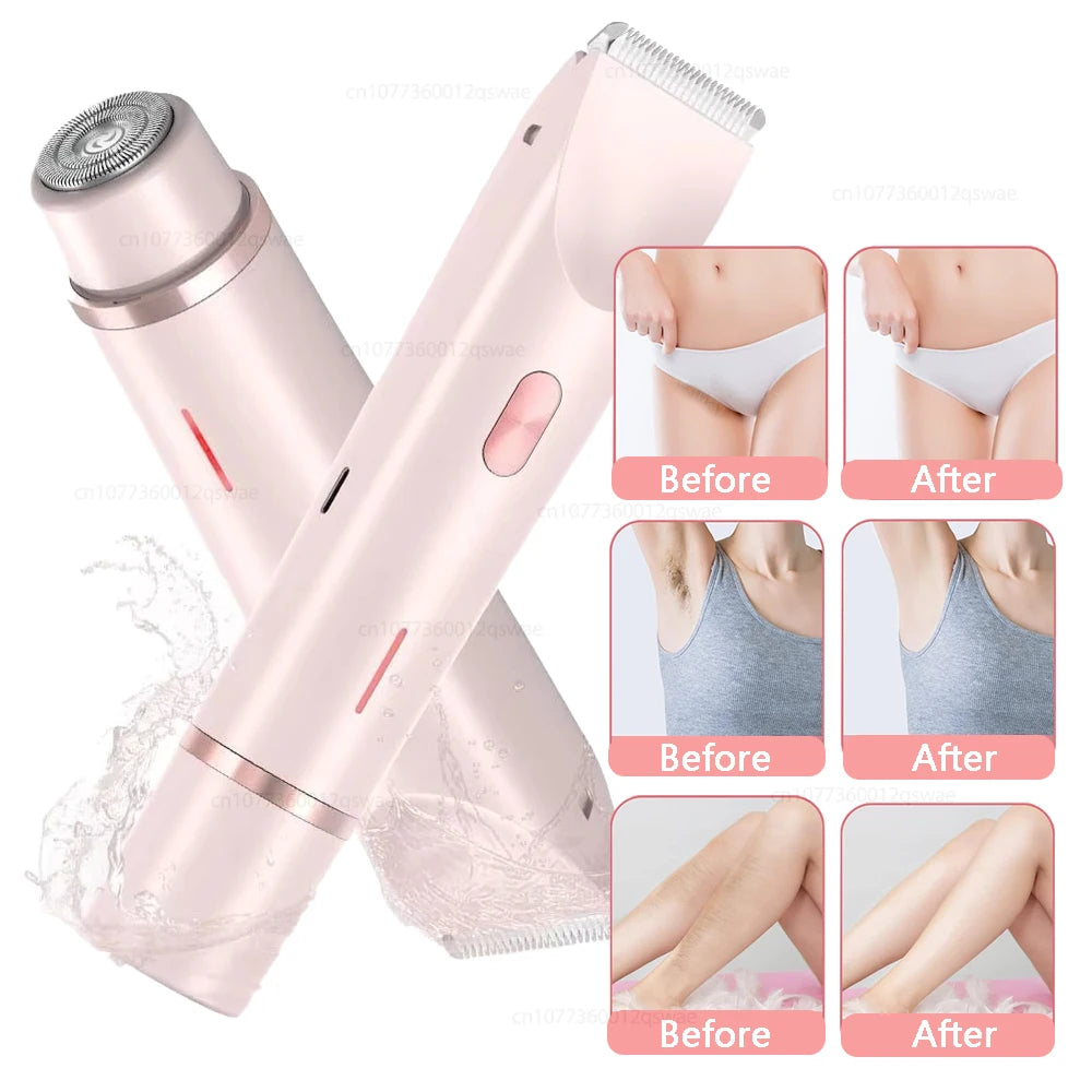 Rasoirs électriques pour femmes 2 en 1 rasoir électrique pour tondeuse pubienne IPX7 étanche utilisation humide et sèche rasoir bikini pour le corps