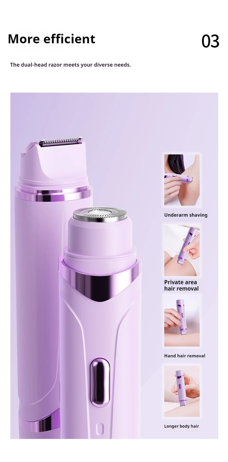 Rasoir électrique 2 en 1 pour femmes, épilation indolore, tondeuse corporelle Rechargeable, aisselles, moustache, épilateur