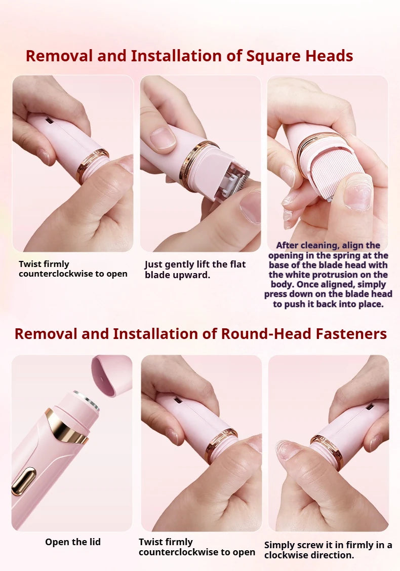 Rasoir électrique 2 en 1 pour femmes, épilation indolore, tondeuse corporelle Rechargeable, aisselles, moustache, épilateur