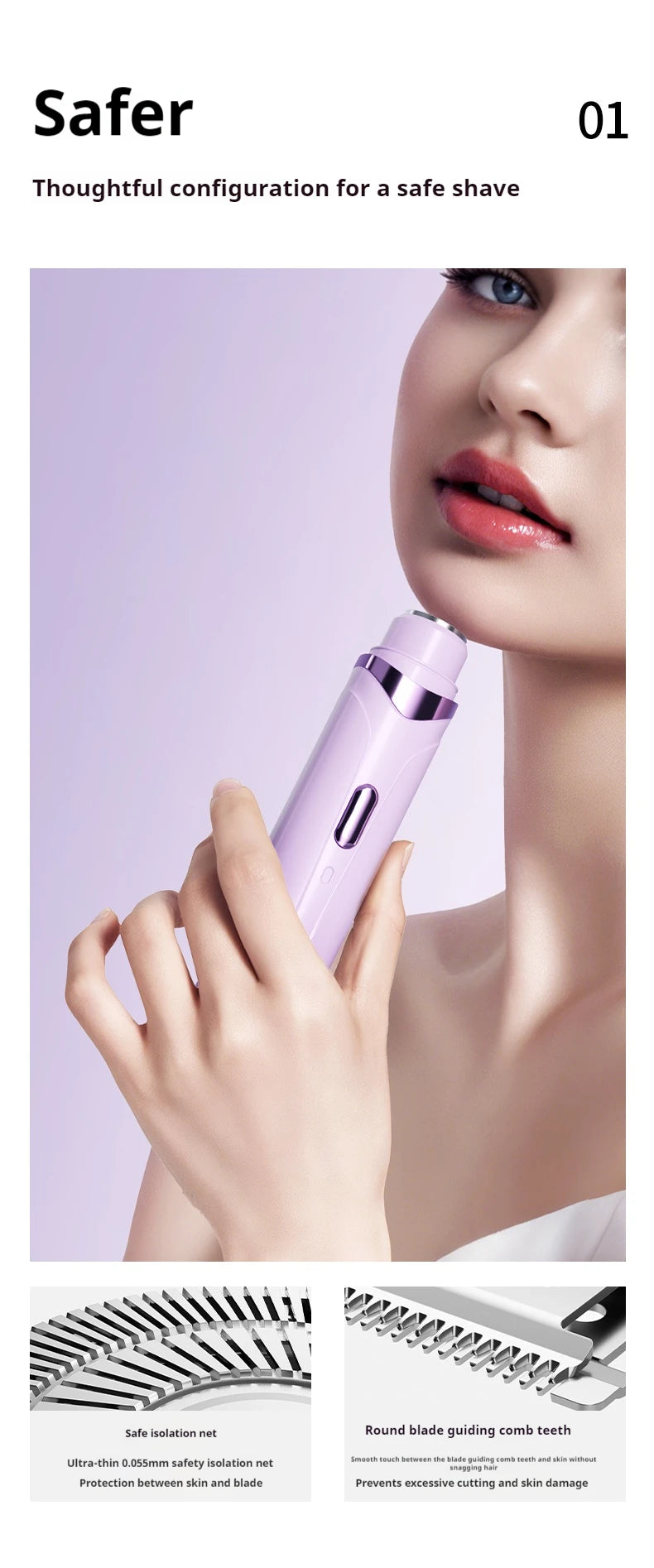 Rasoir électrique 2 en 1 pour femmes, épilation indolore, tondeuse corporelle Rechargeable, aisselles, moustache, épilateur