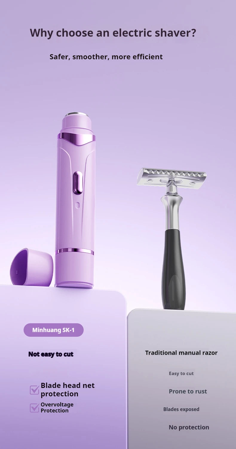 Rasoir électrique 2 en 1 pour femmes, épilation indolore, tondeuse corporelle Rechargeable, aisselles, moustache, épilateur