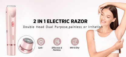 Rasoirs électriques pour femmes 2 en 1 rasoir électrique pour tondeuse pubienne IPX7 étanche utilisation humide et sèche rasoir bikini pour le corps