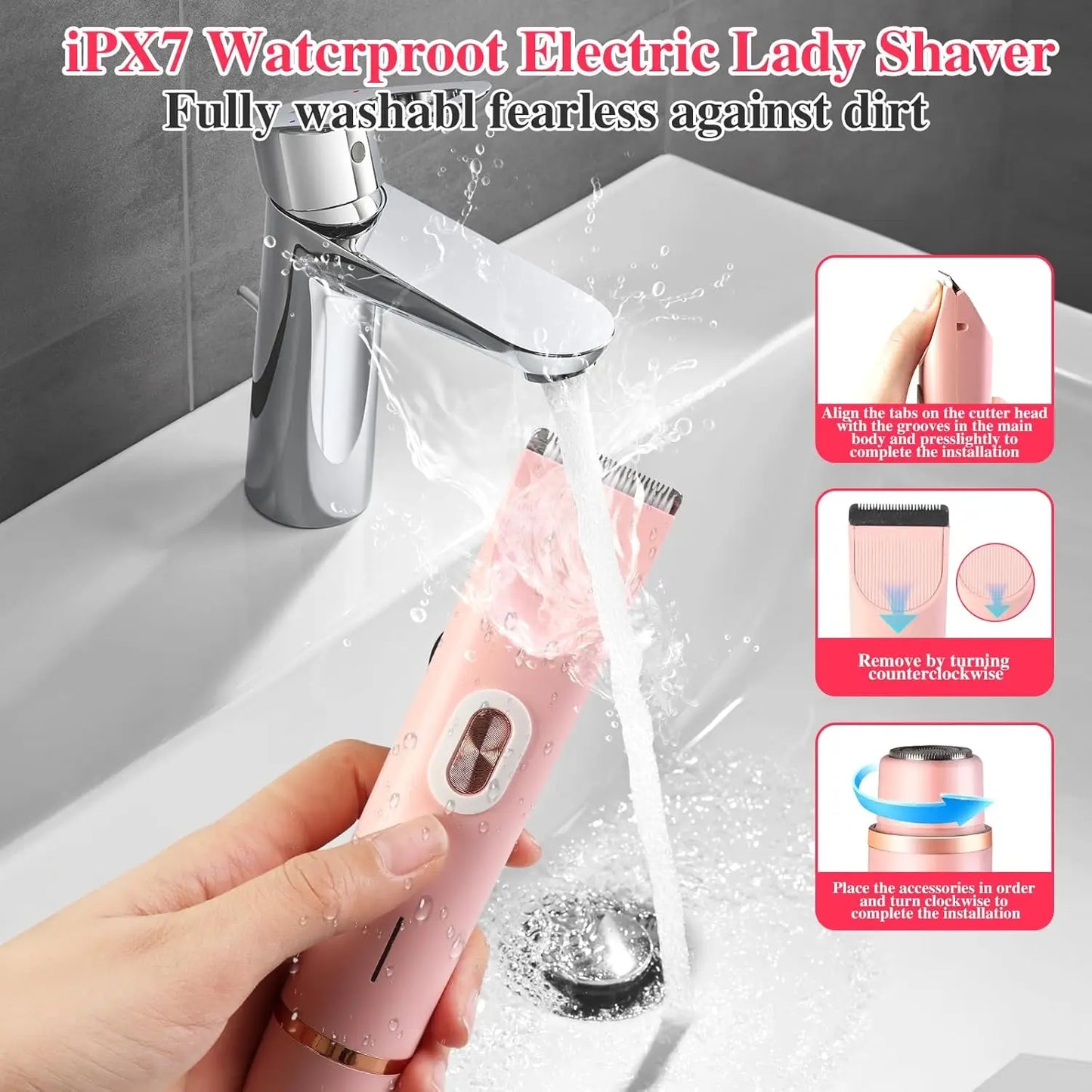 Rasoirs électriques pour femmes 2 en 1 rasoir électrique pour tondeuse pubienne IPX7 étanche utilisation humide et sèche rasoir bikini pour le corps