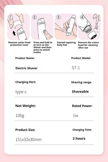 Rasoir électrique 2 en 1 pour femmes, épilation indolore, tondeuse corporelle Rechargeable, aisselles, moustache, épilateur