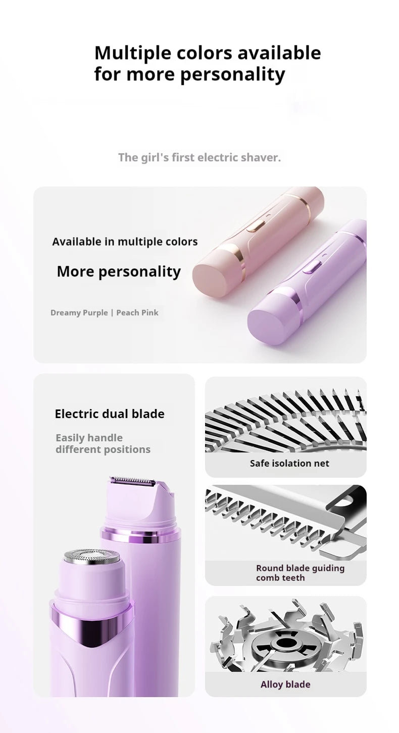 Rasoir électrique 2 en 1 pour femmes, épilation indolore, tondeuse corporelle Rechargeable, aisselles, moustache, épilateur