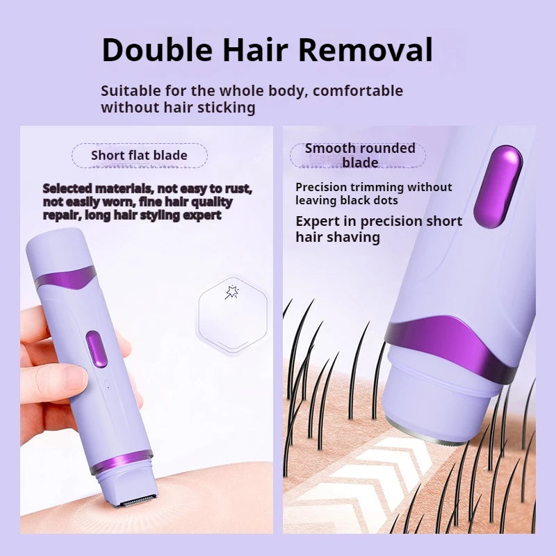 Rasoir électrique 2 en 1 pour femmes, épilation indolore, tondeuse corporelle Rechargeable, aisselles, moustache, épilateur